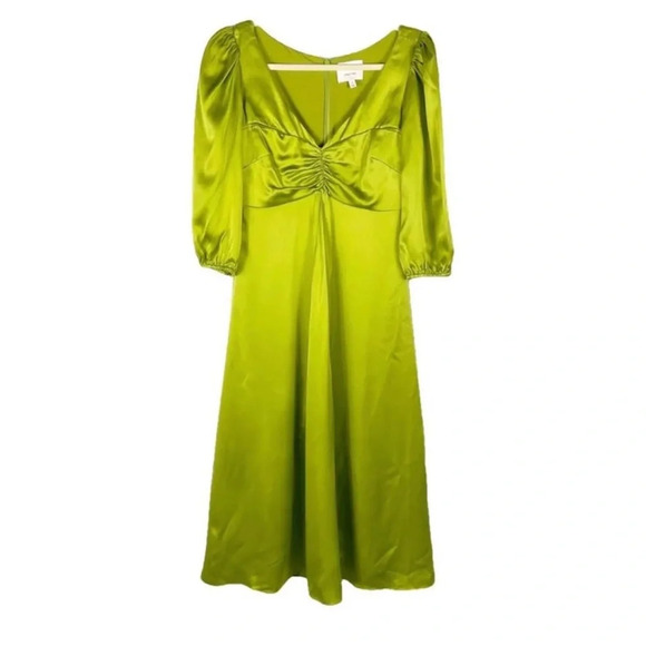 Cinq a Sept Zosia Chartreuse Midi Dress Silk | Size 2 - Picture 2 of 7